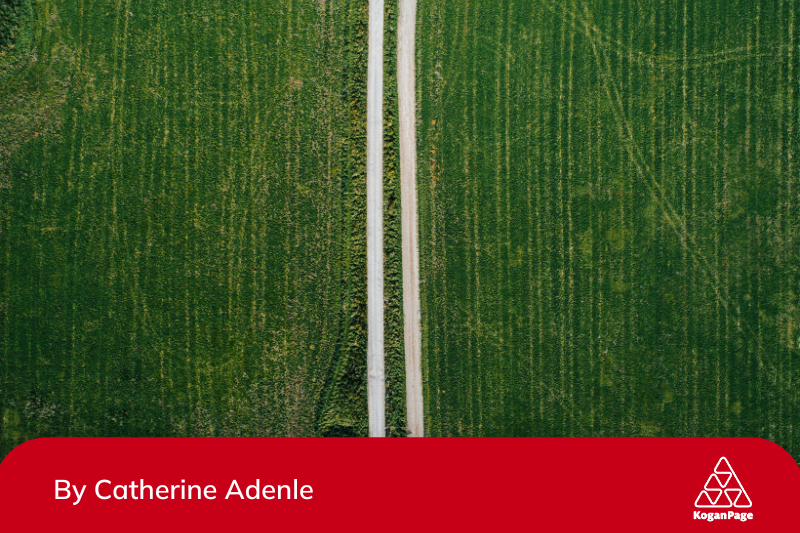 Bird's eye view of a huge lawn, with two parallel road markers running throughout the field, in the middle.