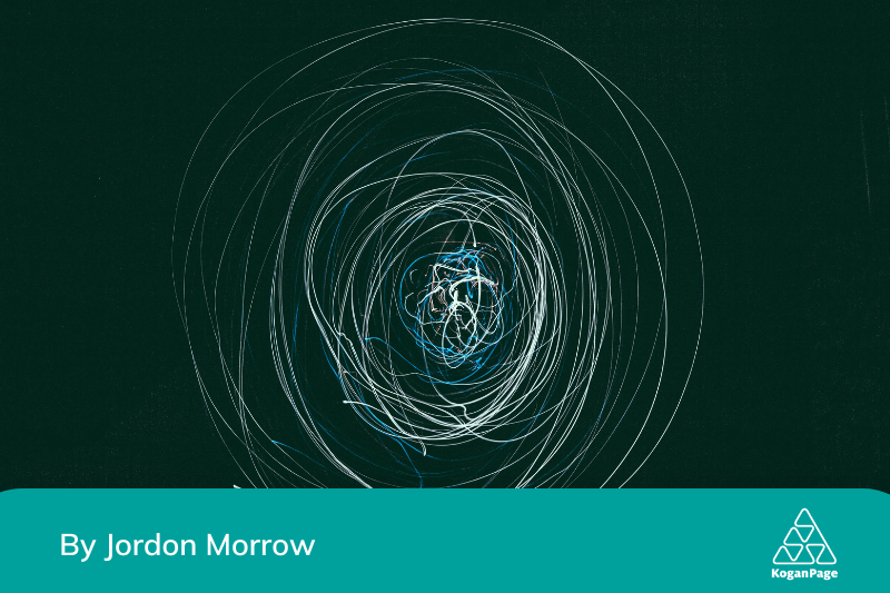 A technological bright swirl mass on dark background, as if suspended in the air. Representing neuron and AI