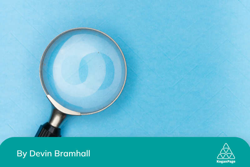 Magnifying glass on a blue background with the wording 'By Devin Bramhall' next to the Kogan Page logo.